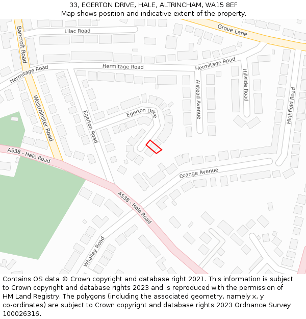 33, EGERTON DRIVE, HALE, ALTRINCHAM, WA15 8EF: Location map and indicative extent of plot