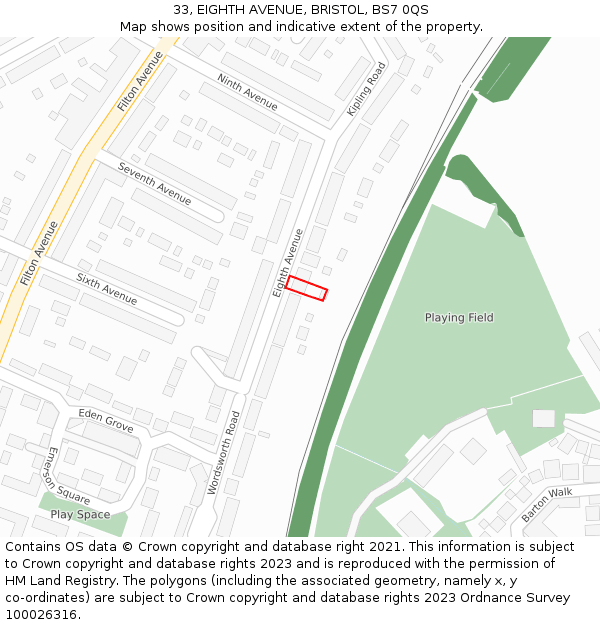 33, EIGHTH AVENUE, BRISTOL, BS7 0QS: Location map and indicative extent of plot