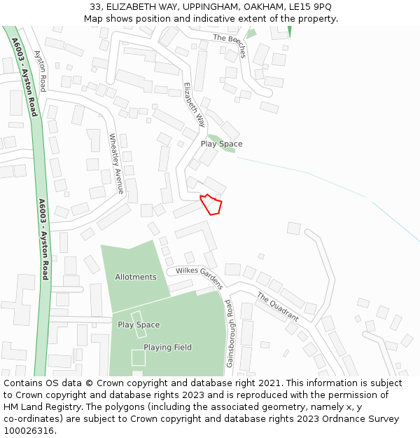 33, ELIZABETH WAY, UPPINGHAM, OAKHAM, LE15 9PQ: Location map and indicative extent of plot