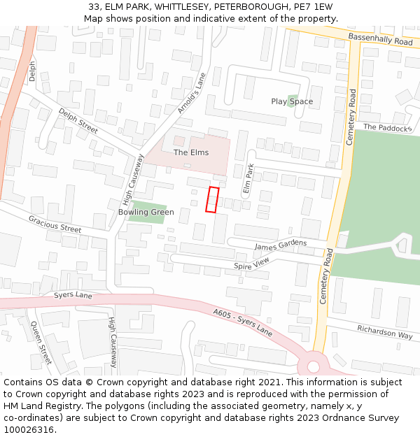 33, ELM PARK, WHITTLESEY, PETERBOROUGH, PE7 1EW: Location map and indicative extent of plot