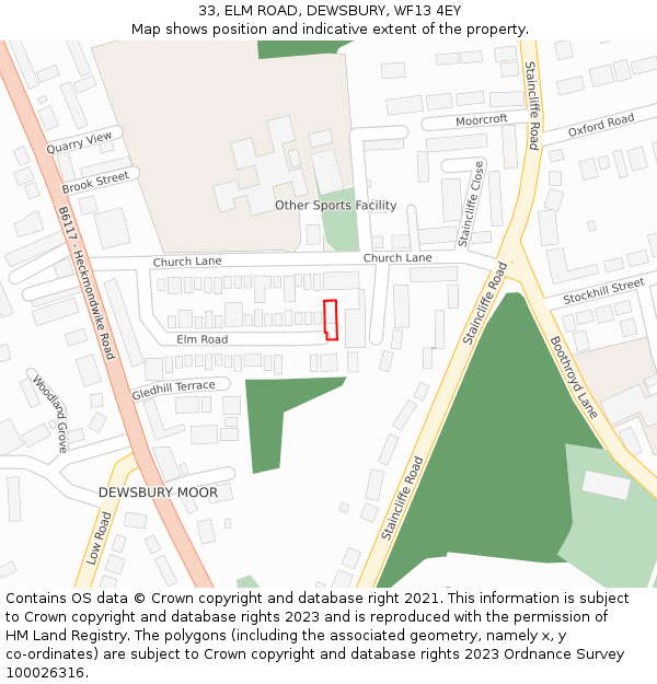 33, ELM ROAD, DEWSBURY, WF13 4EY: Location map and indicative extent of plot