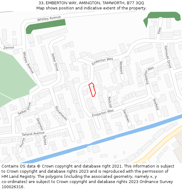 33, EMBERTON WAY, AMINGTON, TAMWORTH, B77 3QQ: Location map and indicative extent of plot