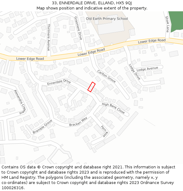33, ENNERDALE DRIVE, ELLAND, HX5 9QJ: Location map and indicative extent of plot