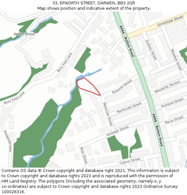 33, EPWORTH STREET, DARWEN, BB3 2QR: Location map and indicative extent of plot