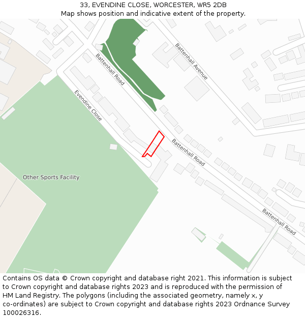 33, EVENDINE CLOSE, WORCESTER, WR5 2DB: Location map and indicative extent of plot