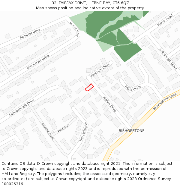 33, FAIRFAX DRIVE, HERNE BAY, CT6 6QZ: Location map and indicative extent of plot