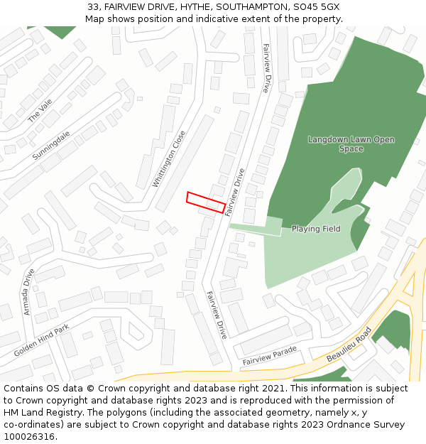 33, FAIRVIEW DRIVE, HYTHE, SOUTHAMPTON, SO45 5GX: Location map and indicative extent of plot