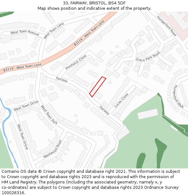 33, FAIRWAY, BRISTOL, BS4 5DF: Location map and indicative extent of plot