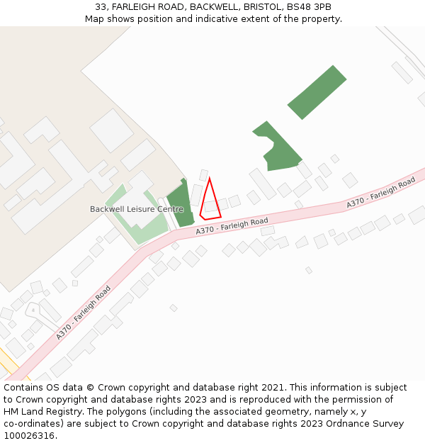 33, FARLEIGH ROAD, BACKWELL, BRISTOL, BS48 3PB: Location map and indicative extent of plot