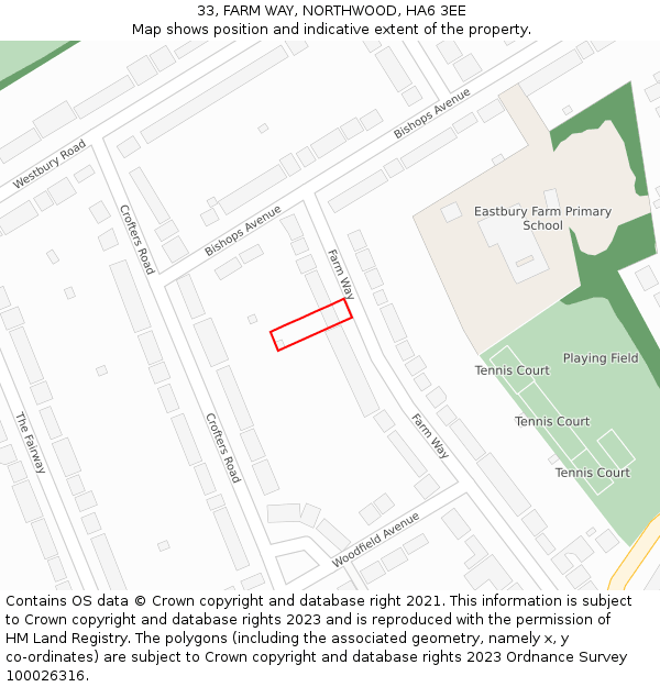 33, FARM WAY, NORTHWOOD, HA6 3EE: Location map and indicative extent of plot