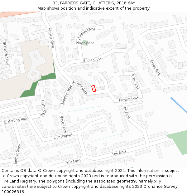 33, FARRIERS GATE, CHATTERIS, PE16 6AY: Location map and indicative extent of plot