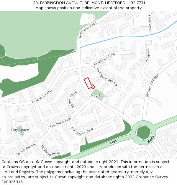 33, FARRINGDON AVENUE, BELMONT, HEREFORD, HR2 7ZH: Location map and indicative extent of plot