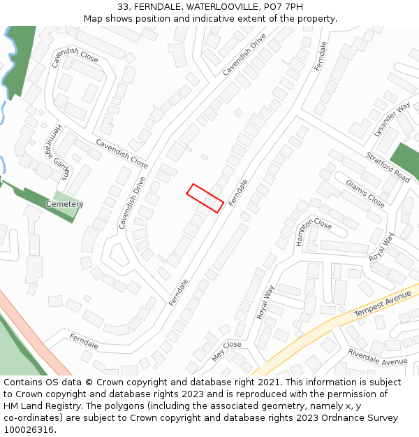 33, FERNDALE, WATERLOOVILLE, PO7 7PH: Location map and indicative extent of plot