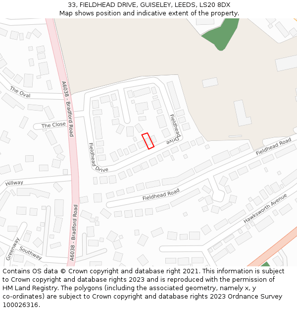 33, FIELDHEAD DRIVE, GUISELEY, LEEDS, LS20 8DX: Location map and indicative extent of plot