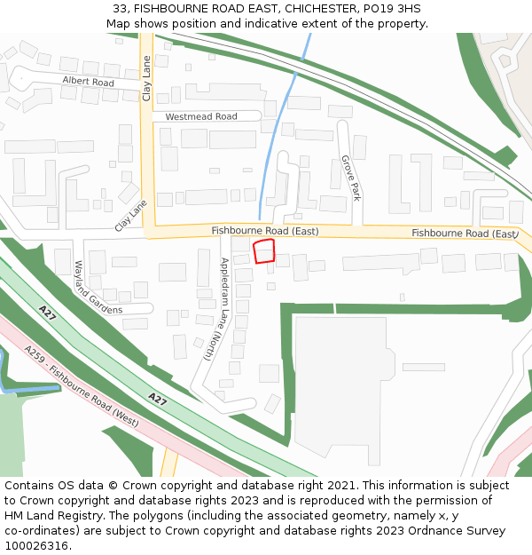 33, FISHBOURNE ROAD EAST, CHICHESTER, PO19 3HS: Location map and indicative extent of plot