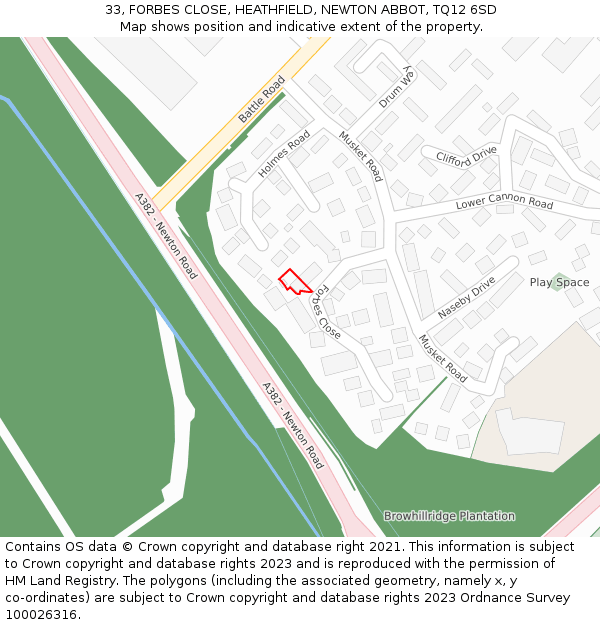 33, FORBES CLOSE, HEATHFIELD, NEWTON ABBOT, TQ12 6SD: Location map and indicative extent of plot
