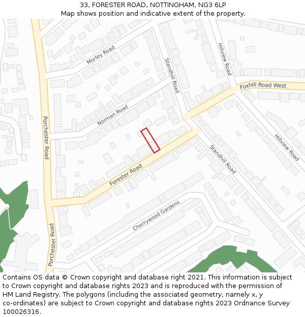33, FORESTER ROAD, NOTTINGHAM, NG3 6LP: Location map and indicative extent of plot