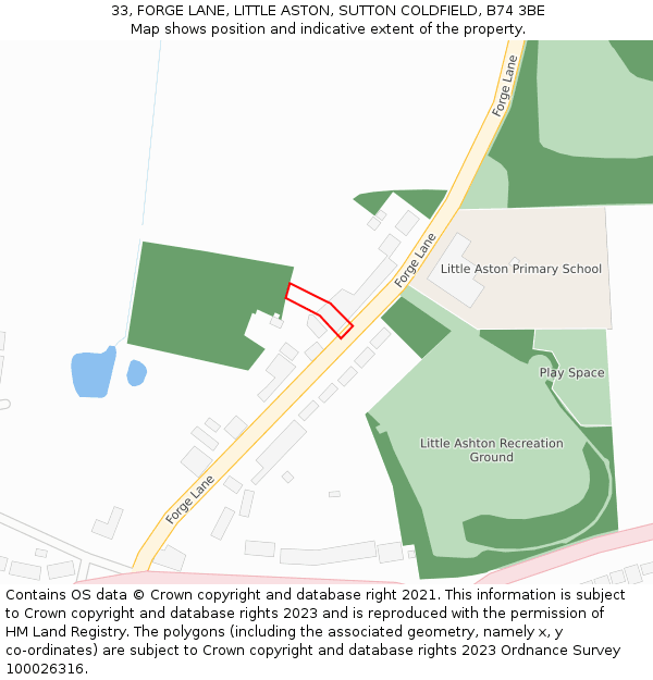 33, FORGE LANE, LITTLE ASTON, SUTTON COLDFIELD, B74 3BE: Location map and indicative extent of plot