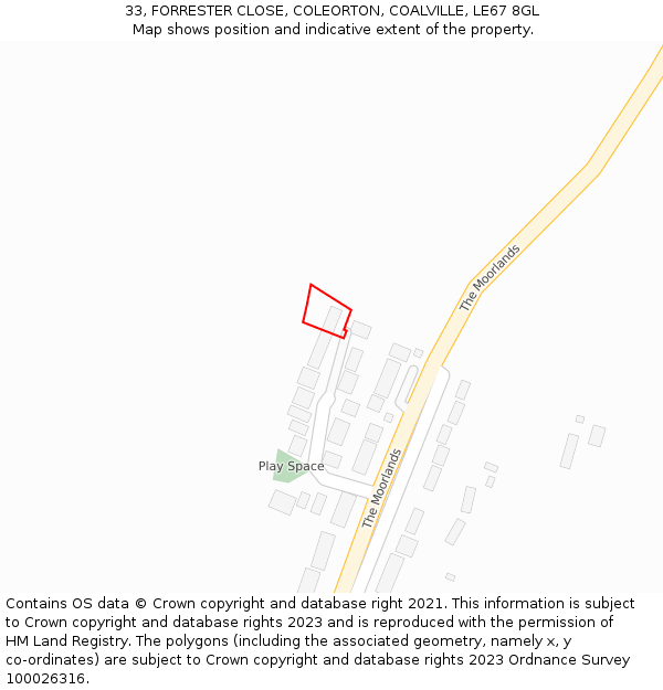 33, FORRESTER CLOSE, COLEORTON, COALVILLE, LE67 8GL: Location map and indicative extent of plot