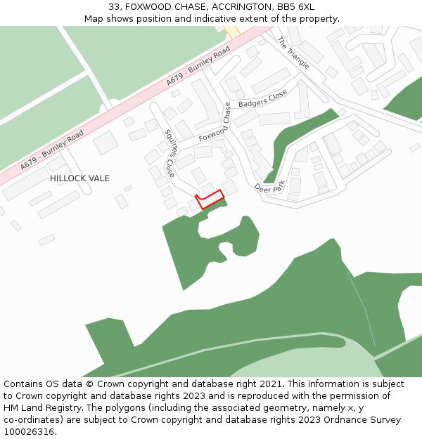 33, FOXWOOD CHASE, ACCRINGTON, BB5 6XL: Location map and indicative extent of plot
