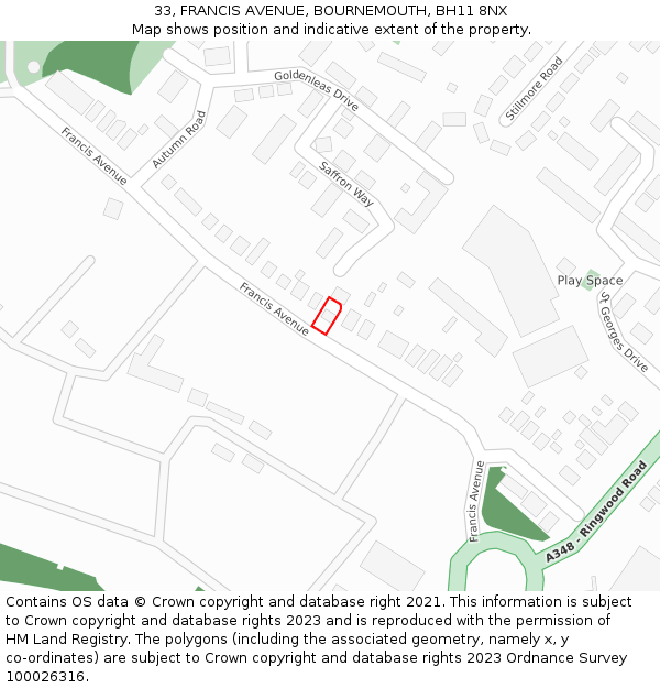 33, FRANCIS AVENUE, BOURNEMOUTH, BH11 8NX: Location map and indicative extent of plot