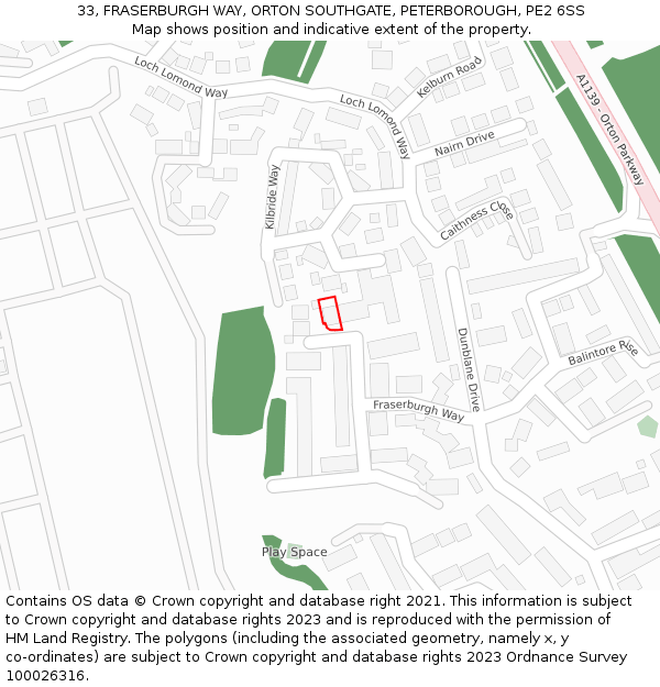 33, FRASERBURGH WAY, ORTON SOUTHGATE, PETERBOROUGH, PE2 6SS: Location map and indicative extent of plot