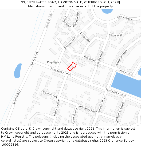 33, FRESHWATER ROAD, HAMPTON VALE, PETERBOROUGH, PE7 8JJ: Location map and indicative extent of plot