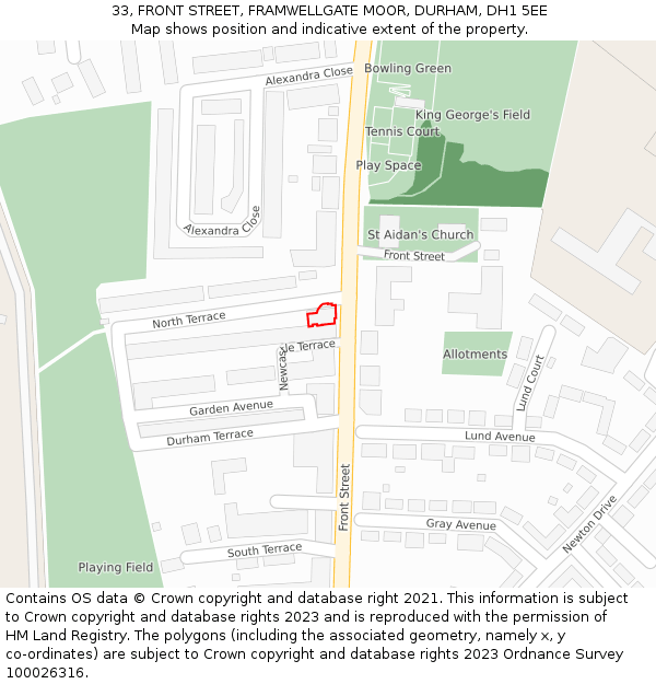 33, FRONT STREET, FRAMWELLGATE MOOR, DURHAM, DH1 5EE: Location map and indicative extent of plot