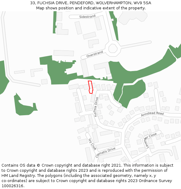 33, FUCHSIA DRIVE, PENDEFORD, WOLVERHAMPTON, WV9 5SA: Location map and indicative extent of plot