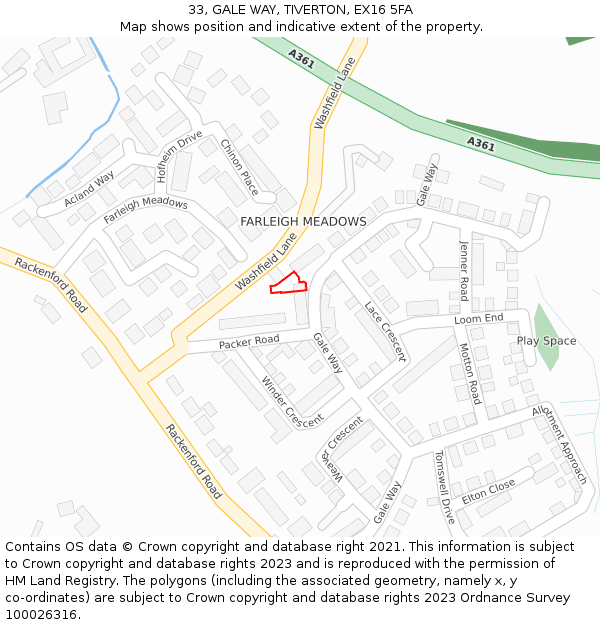 33, GALE WAY, TIVERTON, EX16 5FA: Location map and indicative extent of plot