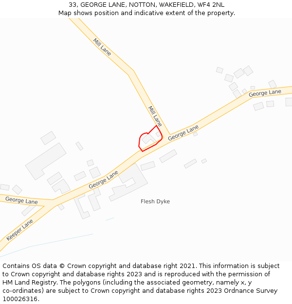 33, GEORGE LANE, NOTTON, WAKEFIELD, WF4 2NL: Location map and indicative extent of plot