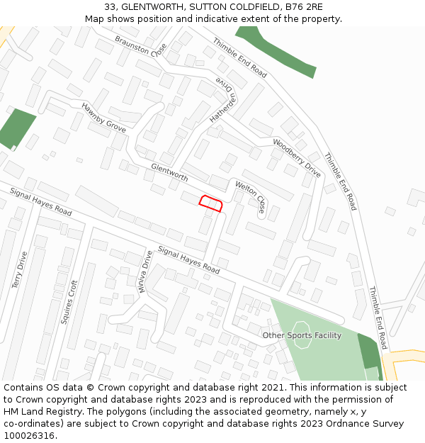 33, GLENTWORTH, SUTTON COLDFIELD, B76 2RE: Location map and indicative extent of plot