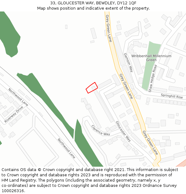 33, GLOUCESTER WAY, BEWDLEY, DY12 1QF: Location map and indicative extent of plot