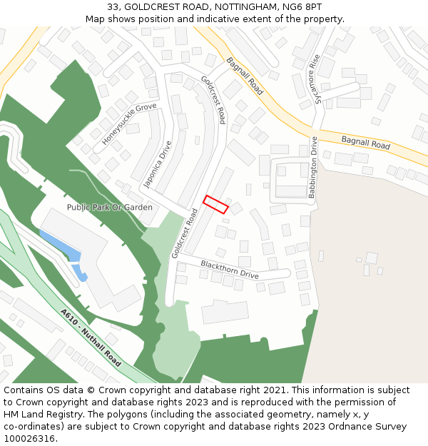 33, GOLDCREST ROAD, NOTTINGHAM, NG6 8PT: Location map and indicative extent of plot