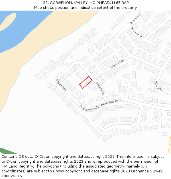 33, GORWELION, VALLEY, HOLYHEAD, LL65 3AP: Location map and indicative extent of plot