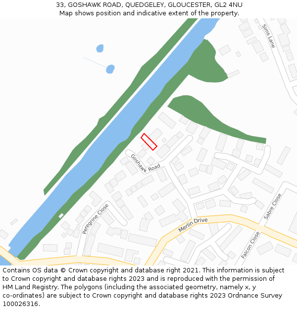 33, GOSHAWK ROAD, QUEDGELEY, GLOUCESTER, GL2 4NU: Location map and indicative extent of plot