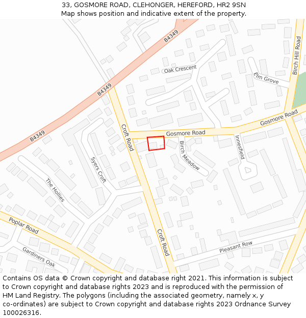33, GOSMORE ROAD, CLEHONGER, HEREFORD, HR2 9SN: Location map and indicative extent of plot