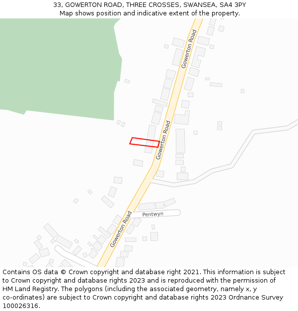 33, GOWERTON ROAD, THREE CROSSES, SWANSEA, SA4 3PY: Location map and indicative extent of plot