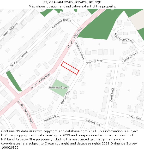 33, GRAHAM ROAD, IPSWICH, IP1 3QE: Location map and indicative extent of plot