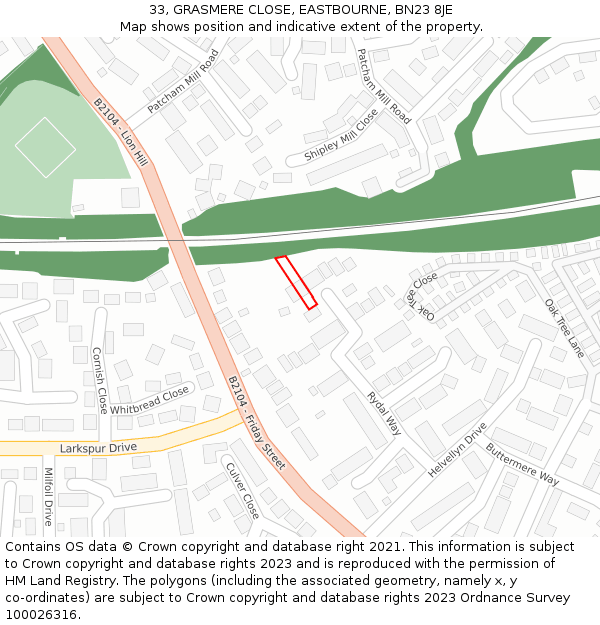 33, GRASMERE CLOSE, EASTBOURNE, BN23 8JE: Location map and indicative extent of plot