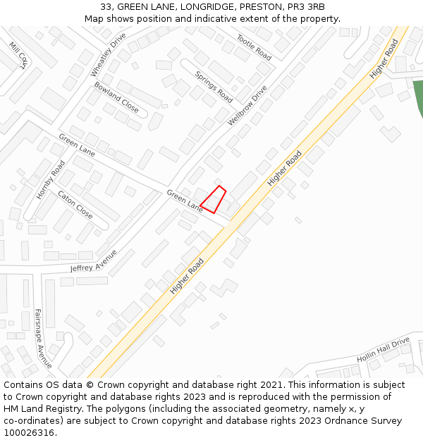 33, GREEN LANE, LONGRIDGE, PRESTON, PR3 3RB: Location map and indicative extent of plot