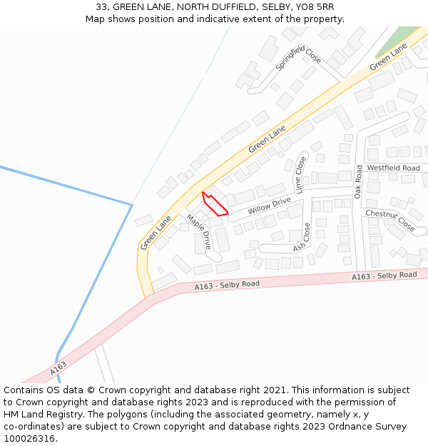 33, GREEN LANE, NORTH DUFFIELD, SELBY, YO8 5RR: Location map and indicative extent of plot