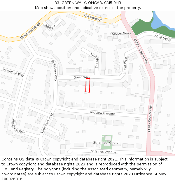 33, GREEN WALK, ONGAR, CM5 9HR: Location map and indicative extent of plot