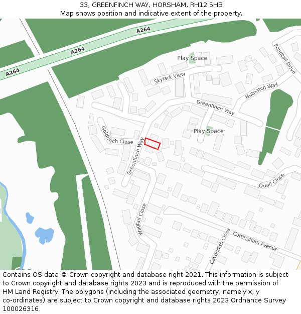 33, GREENFINCH WAY, HORSHAM, RH12 5HB: Location map and indicative extent of plot