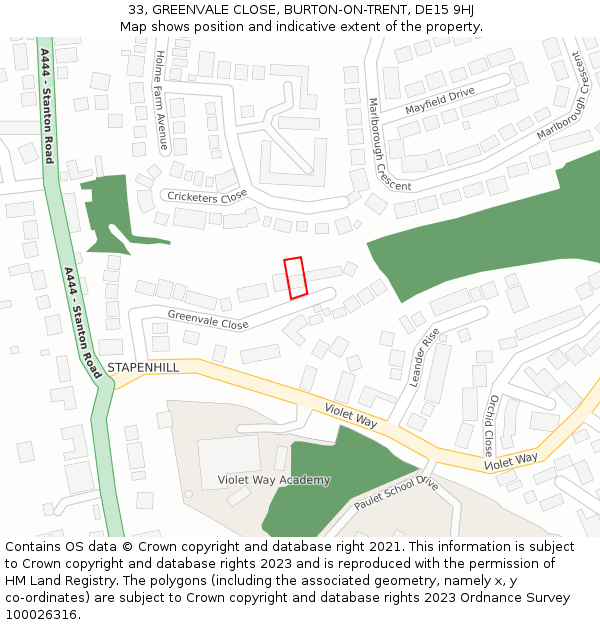 33, GREENVALE CLOSE, BURTON-ON-TRENT, DE15 9HJ: Location map and indicative extent of plot