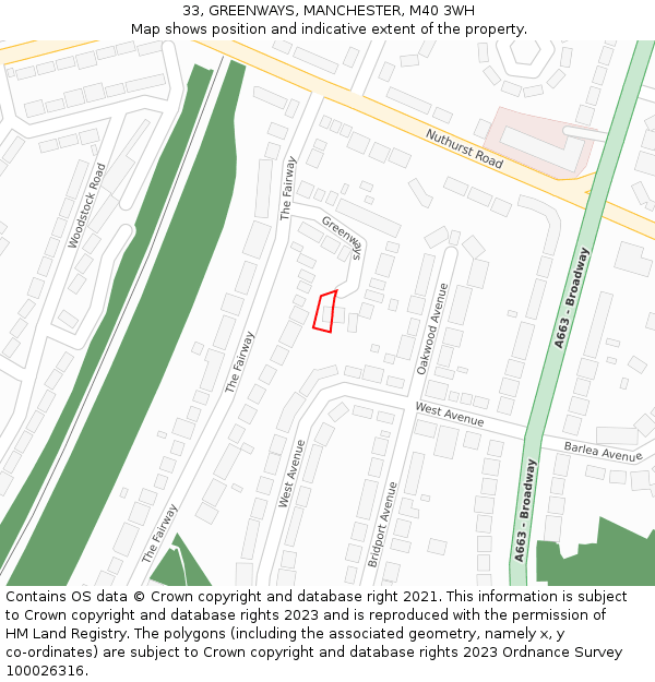 33, GREENWAYS, MANCHESTER, M40 3WH: Location map and indicative extent of plot