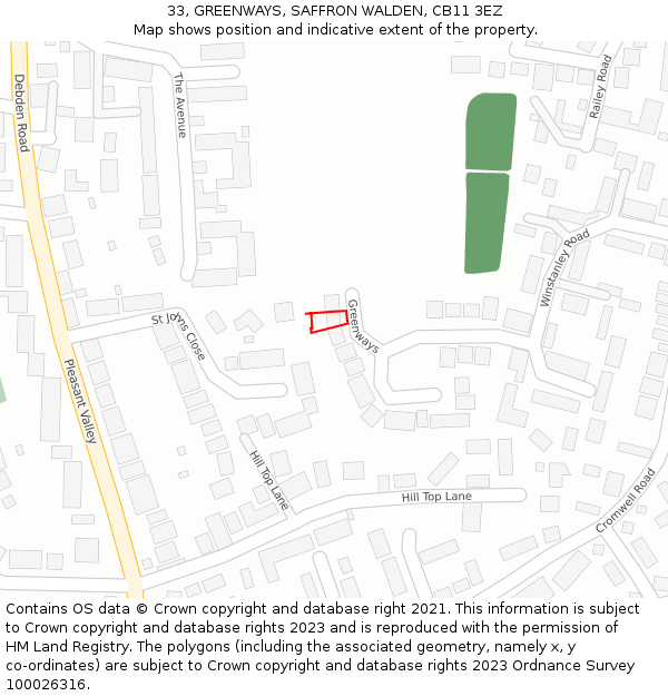 33, GREENWAYS, SAFFRON WALDEN, CB11 3EZ: Location map and indicative extent of plot