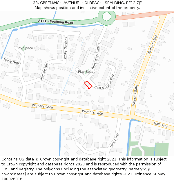 33, GREENWICH AVENUE, HOLBEACH, SPALDING, PE12 7JF: Location map and indicative extent of plot