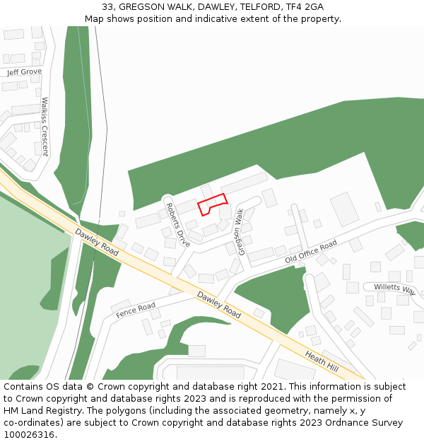 33, GREGSON WALK, DAWLEY, TELFORD, TF4 2GA: Location map and indicative extent of plot