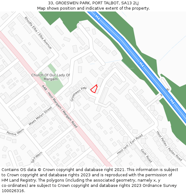 33, GROESWEN PARK, PORT TALBOT, SA13 2LJ: Location map and indicative extent of plot
